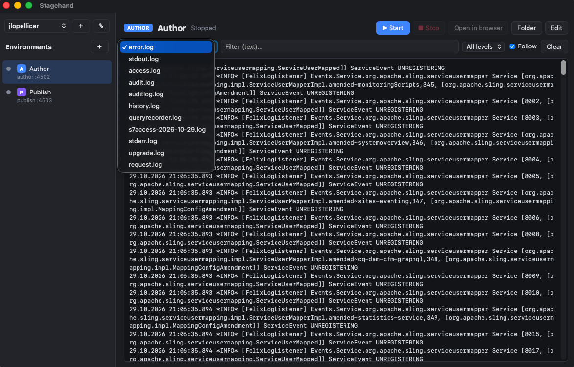 Selector de archivo de log